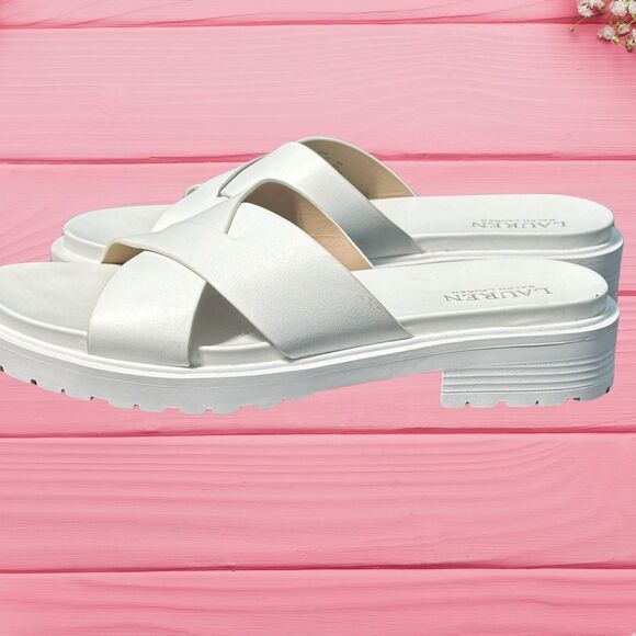 LAUREN Ralph Lauren Kelsie Slide Sandals Women Size 9 White Slip on - Picture 3 of 9